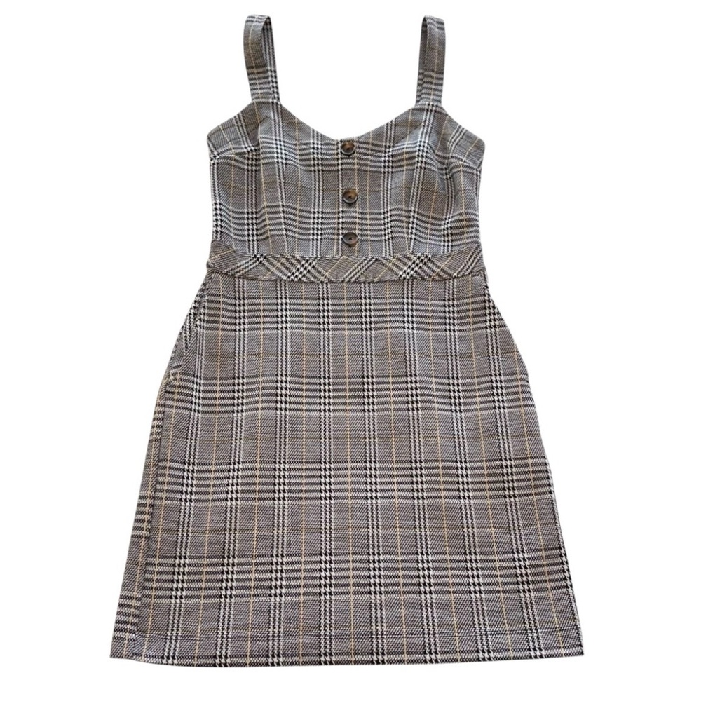 NWOT Abercrombie & Fitch Dress Tan Houndstooth Plaid Sleeveless Mini Sz S - Picture 4 of 8